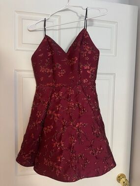 Alice and Olivia Tayla Burgundy Floral Embroidered A-Line Dress